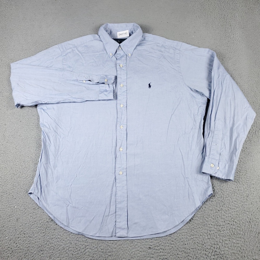 Ralph Lauren Mens 17 Blue Pony Dress Button Up Long Sleeve Shirt Regular Fit